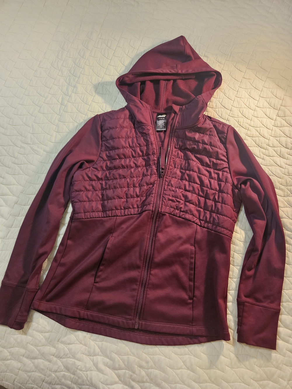 Avia Quilted Hooded Puffer Jacket - Burgundy